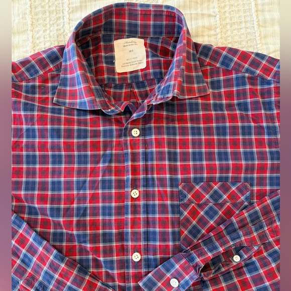 Billy Reid Other - Billy Reid Heirloom Men’s Long Sleeve Red White Blue Plaid Button Down Shirt16.5